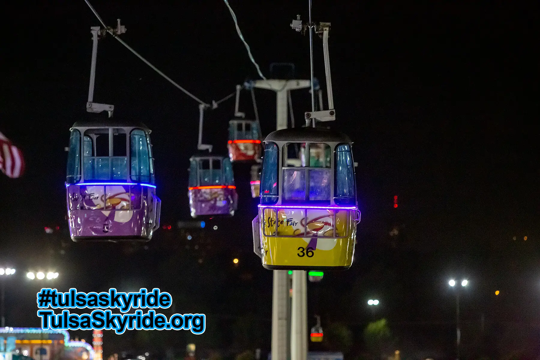 Tulsa Skyride at night 2015 new external LED lighting on the cabins